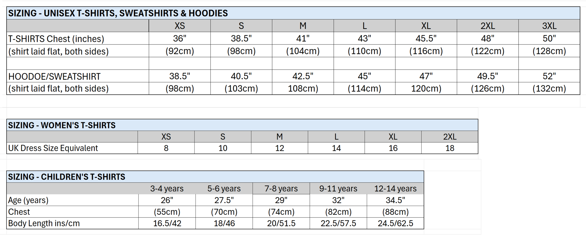 Sizing Guide